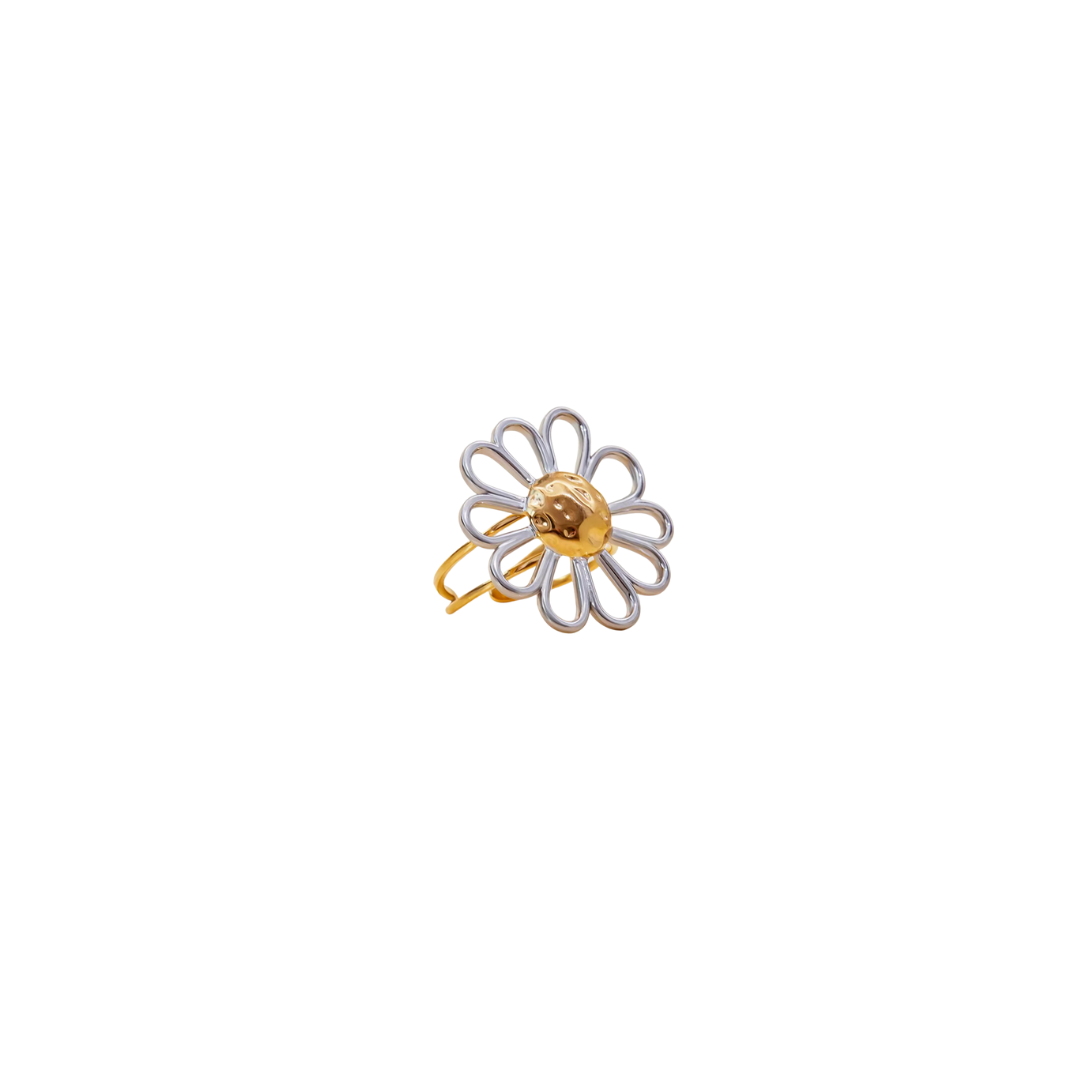 Two Tone Hollow Flower Ring