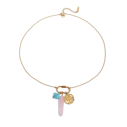 Turquoise & Quartz Pendants Long Chain Necklace
