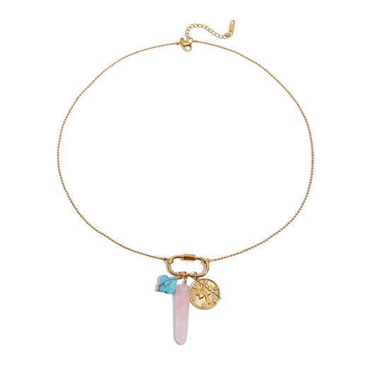 Turquoise & Quartz Pendants Long Chain Necklace
