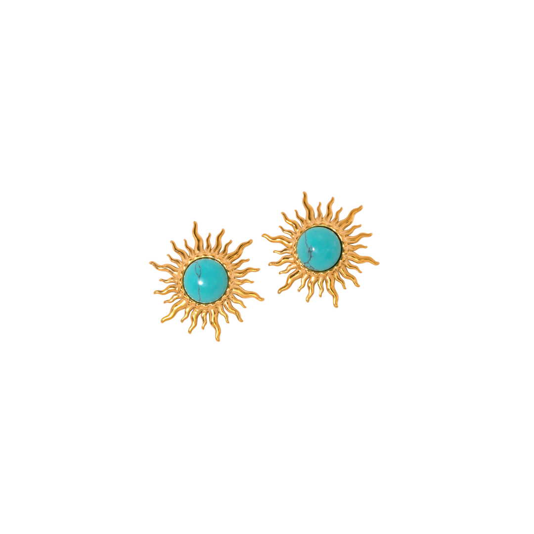 Turquoise Sun Chunky Studs Earrings