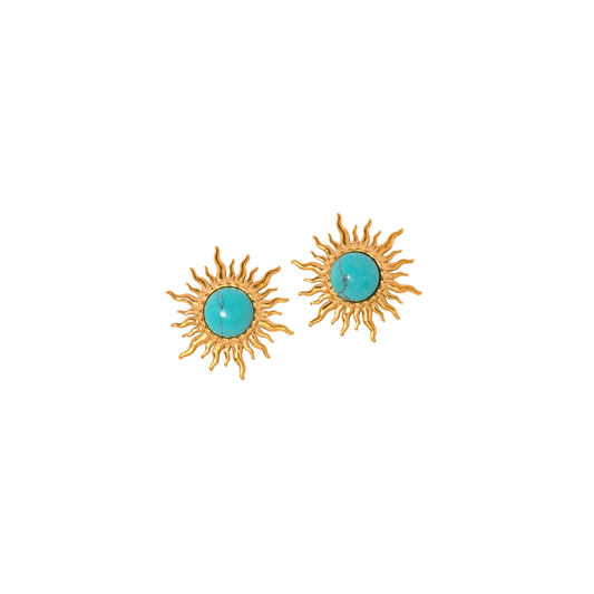 Turquoise Sun Chunky Studs Earrings