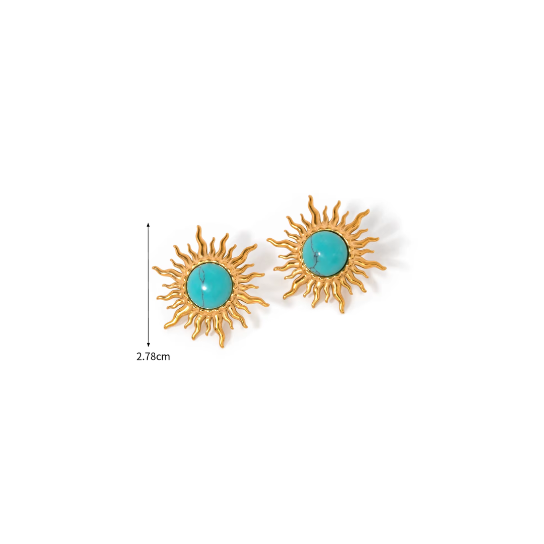 Turquoise Sun Chunky Studs Earrings