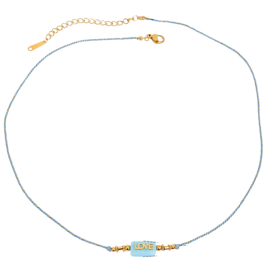 Love Pendant Blue Thin Thread Necklace