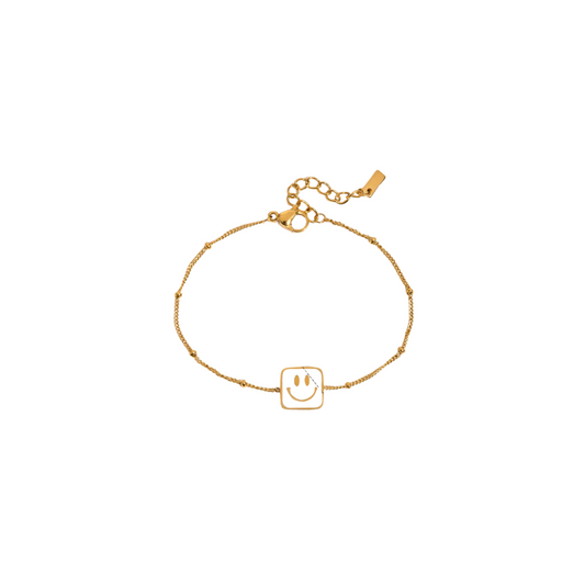 Shell Square Happy Face Chain Bracelet