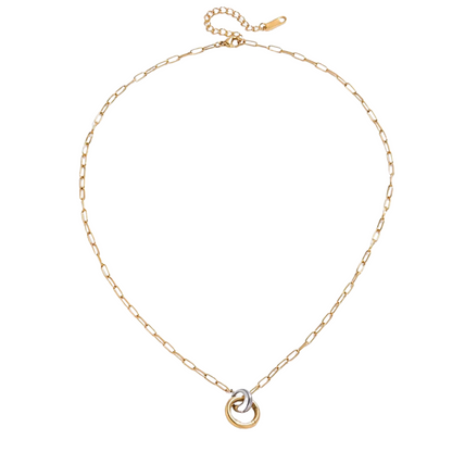 Two Tone Circle Pendant Chain Necklace