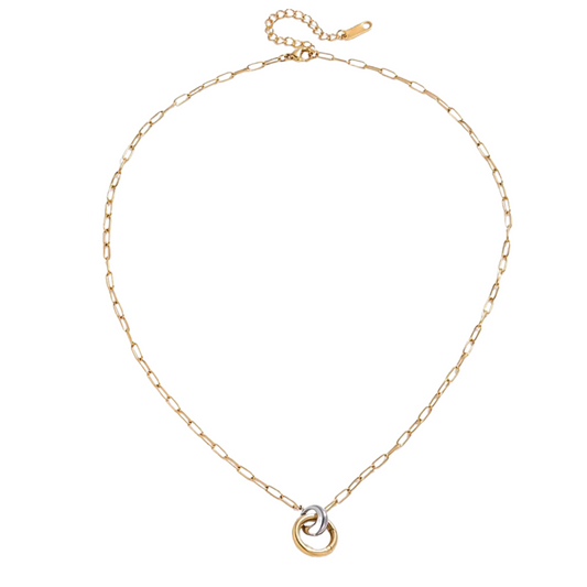 Two Tone Circle Pendant Chain Necklace