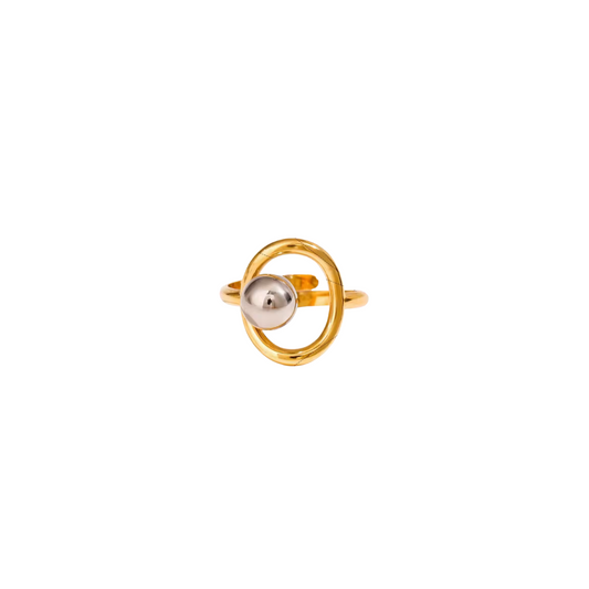 Two Tone Hollow Oval Ball Ring