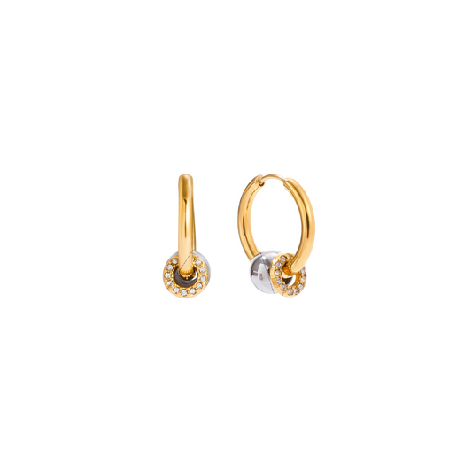 Two Tone Ball & Zirconias Small Hoop Earrings
