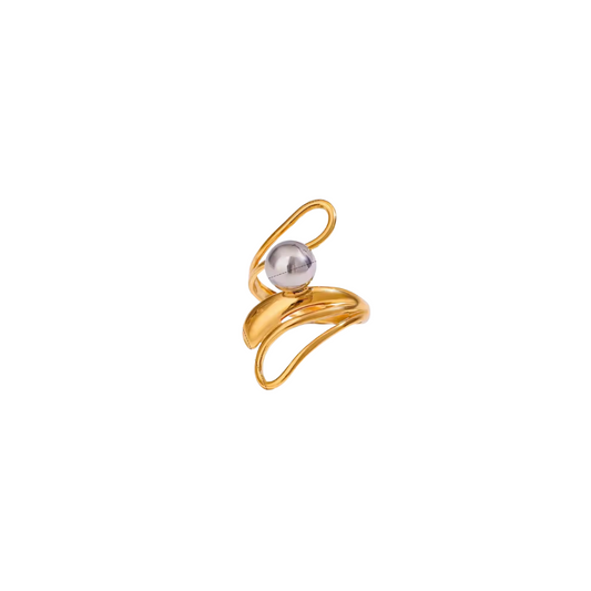 Two Tone Hollow Swirl Ball Ring