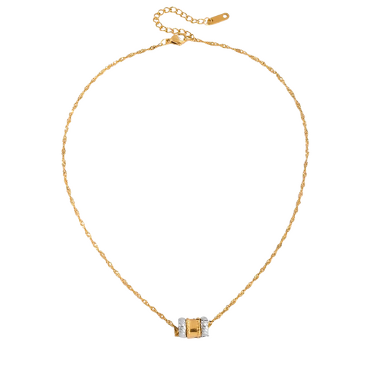 Two Tone Three Ring Pendant Necklace