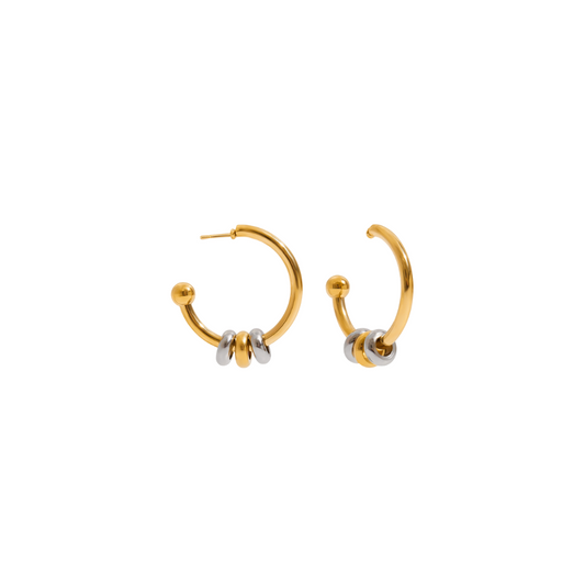 Two Tone Circles C Shape Stud Earrings
