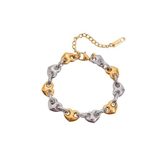 Two Tone Pig Heart Chain Bracelet