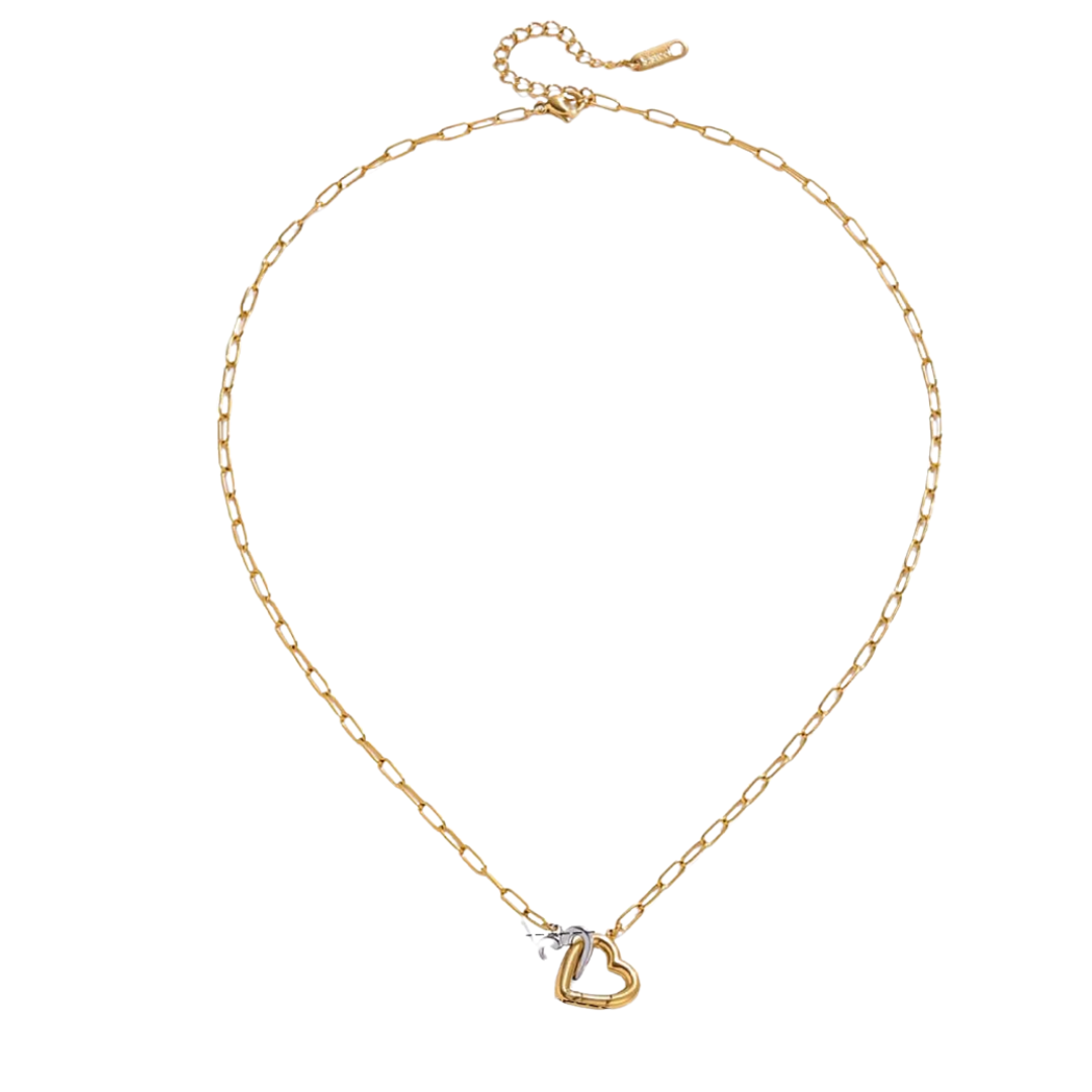 Two Tone Heart Clasp Pendant Necklace