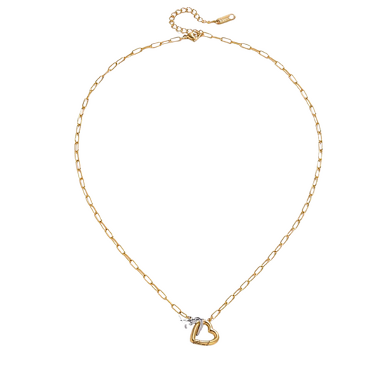 Two Tone Heart Clasp Pendant Necklace