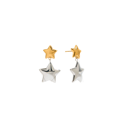 Two Tone Stars Long Stud Earrings