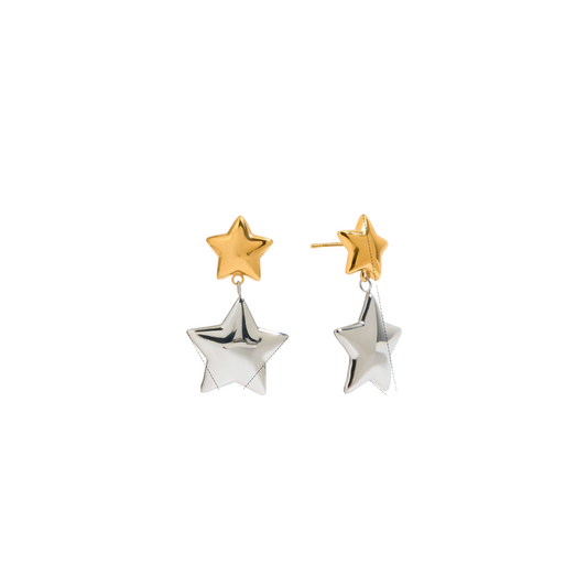 Two Tone Stars Long Stud Earrings