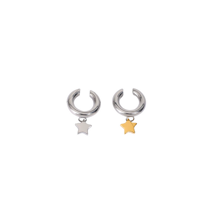 Two Tone Star Pendant Earcuff Set
