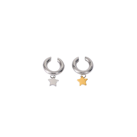 Two Tone Star Pendant Earcuff Set