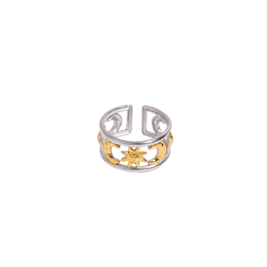 Two Tone Moon & Sun Ring
