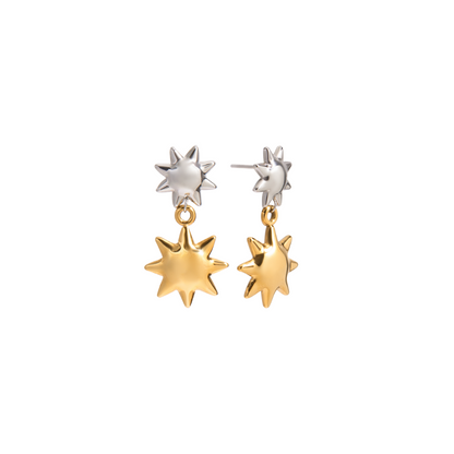 Two Tone Suns Lons Stud Earrings