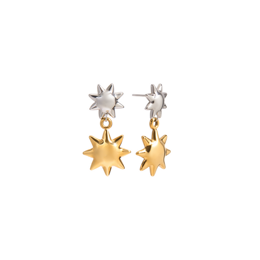 Two Tone Suns Lons Stud Earrings
