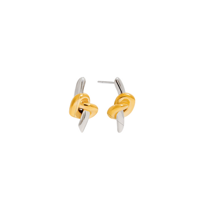 Two Tone Knot Bar Stud Earrings
