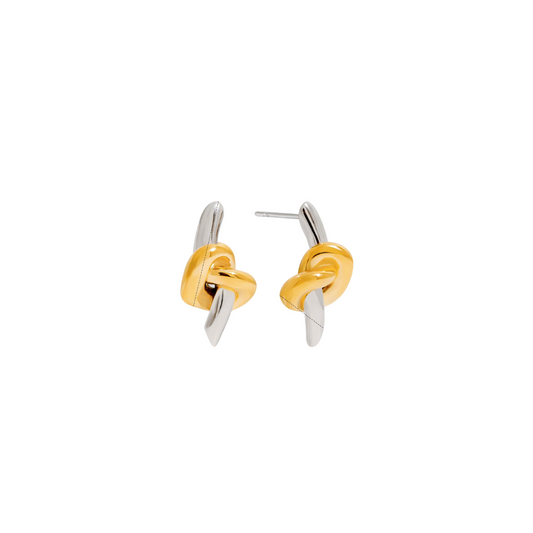 Two Tone Knot Bar Stud Earrings