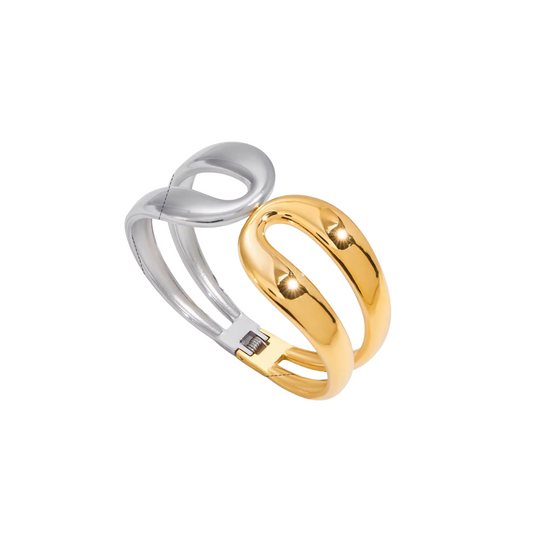 Two Tone Chunky Open Bracelet