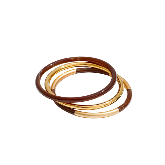 Brown Resin Bangle Bracelet Set