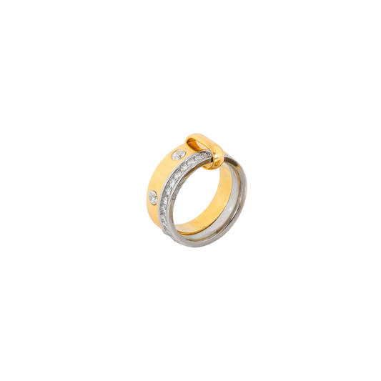 Two Tone Zirconias Double Band Ring