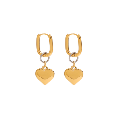 Two Tone Heart Pendant U Hoop Earrings