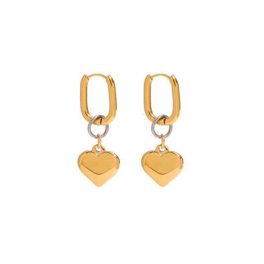Two Tone Heart Pendant U Hoop Earrings