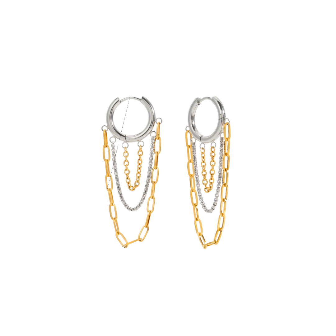 Two Tone Chains Hoop Earrings