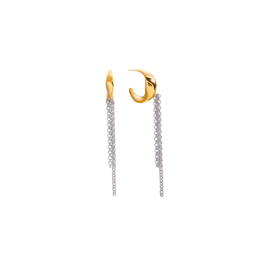 Two Tone Chain C Hoop Stud Earrings