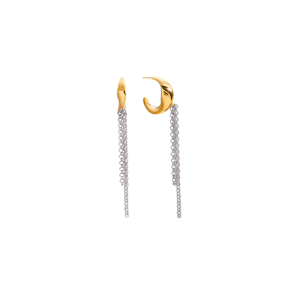 Two Tone Chain C Hoop Stud Earrings
