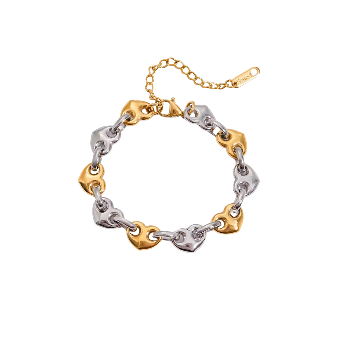 Two Tone Heart Pig Chain Bracelet