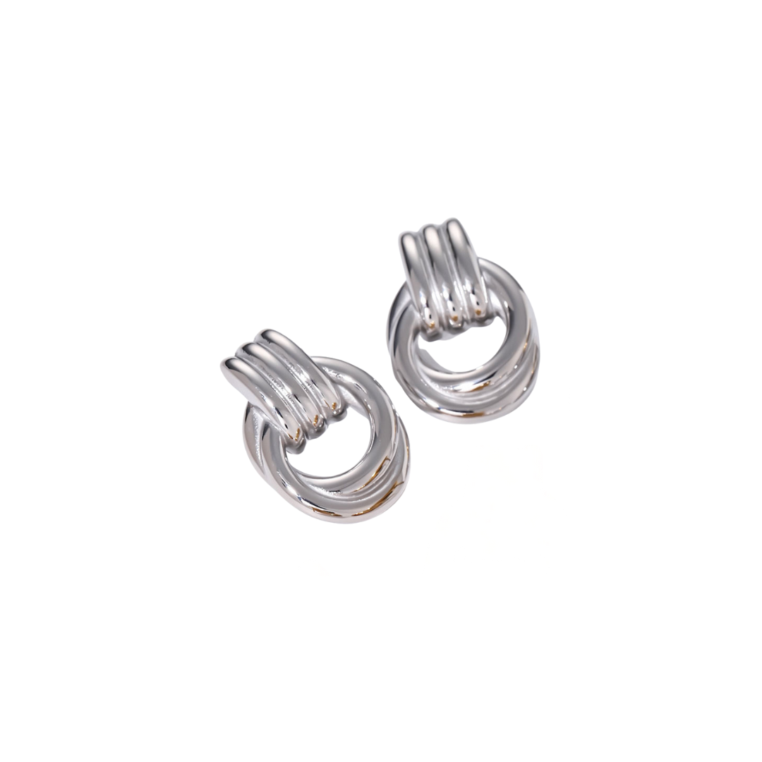 Silver Circle Statement Stud Earrings