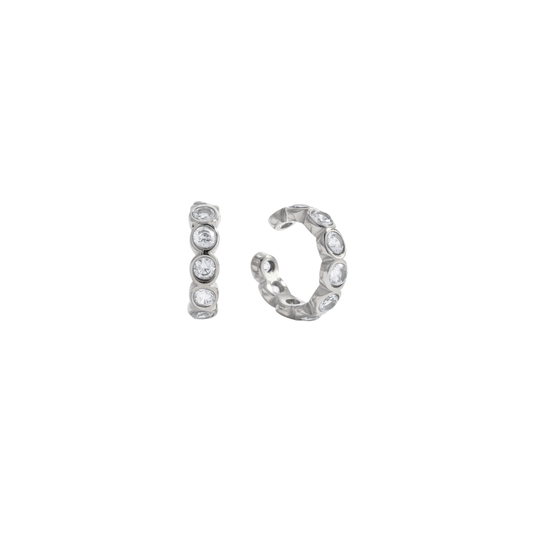 Silver Round Zirconias Earcuff Set