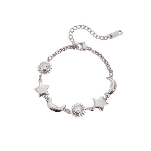Silver Moon, Sun & Star Chain Bracelet
