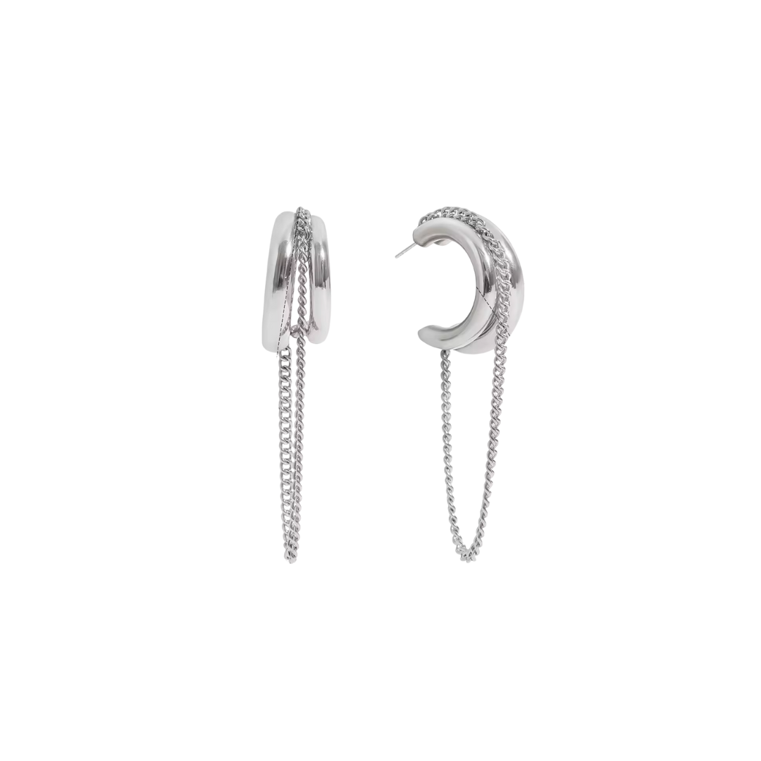 Silver Chain Hoop Stud Earrings