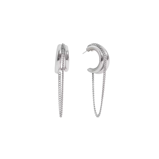 Silver Chain Hoop Stud Earrings