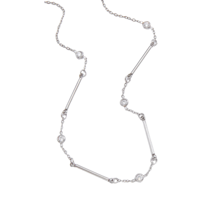Silver Zirconias Bars Chain Necklace