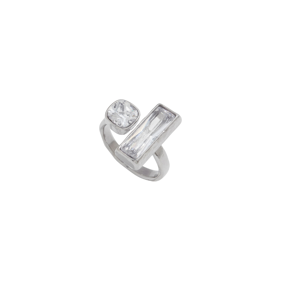 Silver Zirconias Shape Open Ring