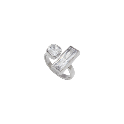 Silver Zirconias Shape Open Ring