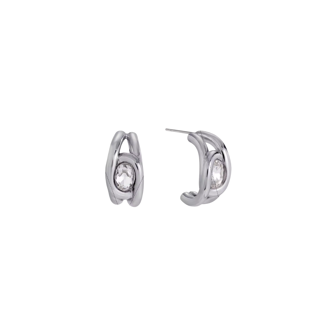 Silver Oval Zirconia Hoop Stud Earrings