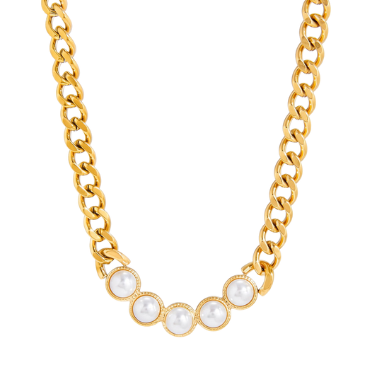 Pearls Cuban Chain Necklace