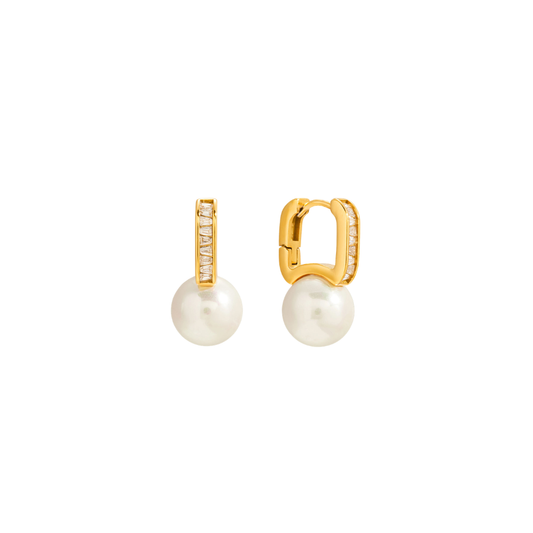 Pearl & Zirconias U Huggie Earrings
