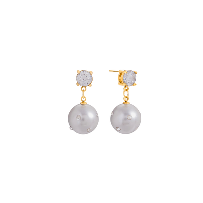 Pearl & Zirconias Pendant Stud Earrings