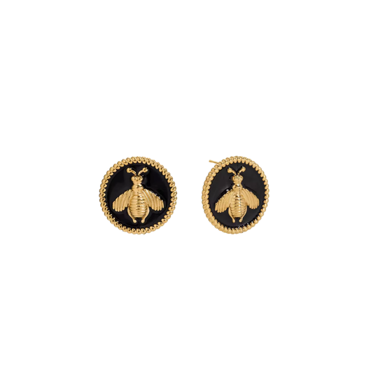 Bee Black Button Stud Earrings