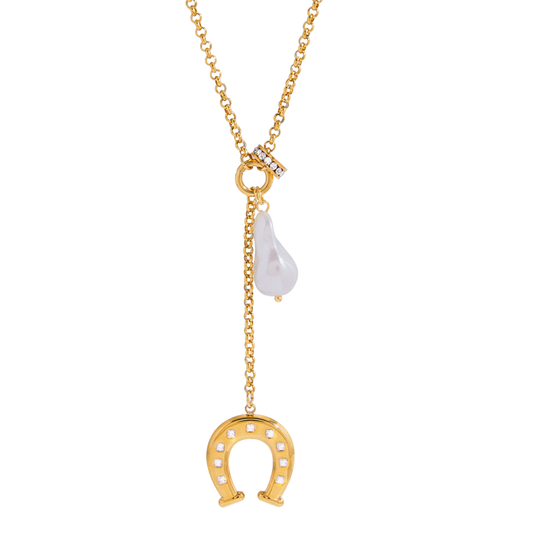 Pearls & Zirconias Horseshoe Pendant Necklace